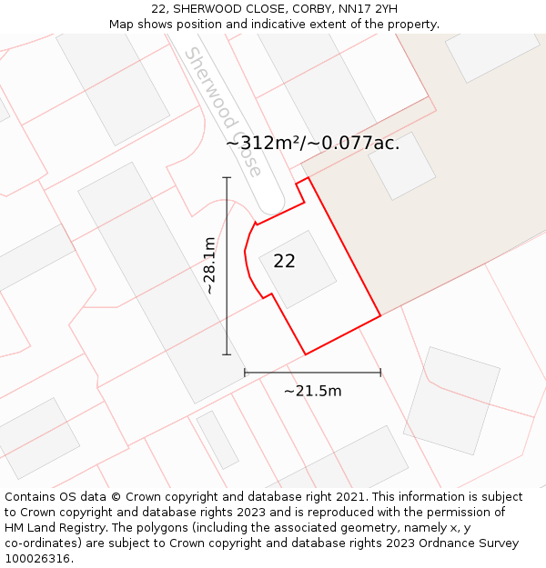 22, SHERWOOD CLOSE, CORBY, NN17 2YH: Plot and title map