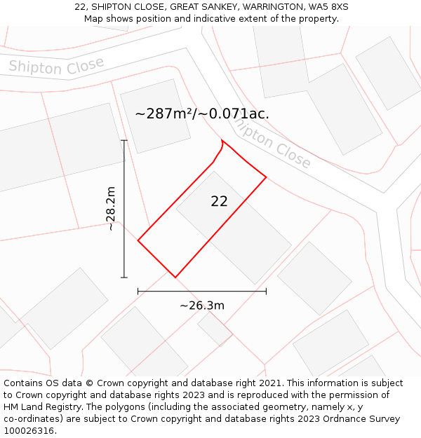 22, SHIPTON CLOSE, GREAT SANKEY, WARRINGTON, WA5 8XS: Plot and title map