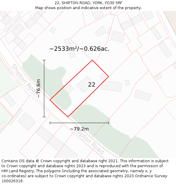 22, SHIPTON ROAD, YORK, YO30 5RF: Plot and title map