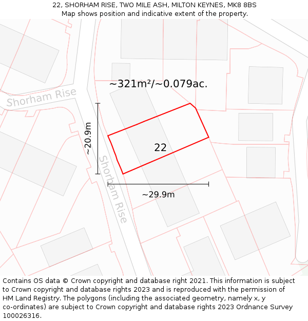 22, SHORHAM RISE, TWO MILE ASH, MILTON KEYNES, MK8 8BS: Plot and title map