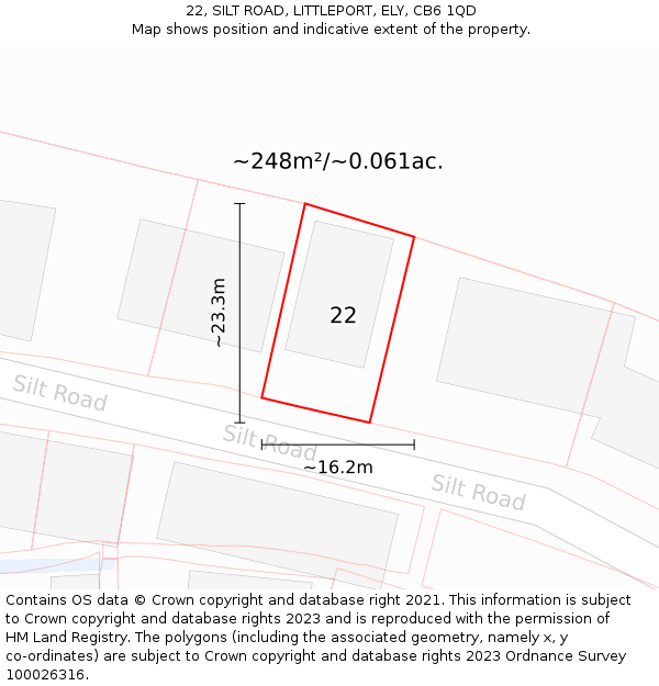 22, SILT ROAD, LITTLEPORT, ELY, CB6 1QD: Plot and title map