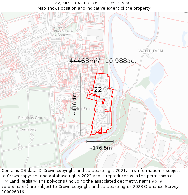 22, SILVERDALE CLOSE, BURY, BL9 9GE: Plot and title map