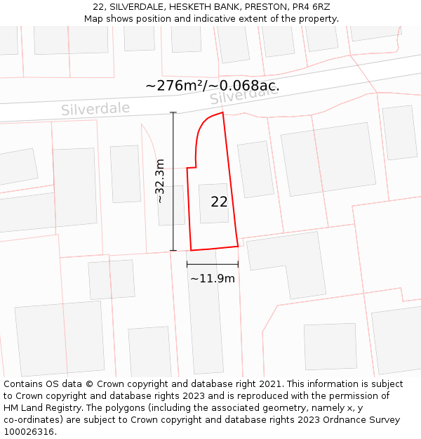 22, SILVERDALE, HESKETH BANK, PRESTON, PR4 6RZ: Plot and title map