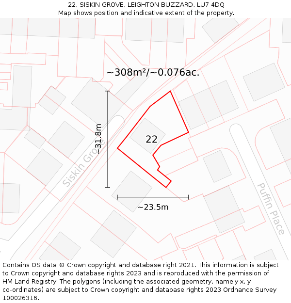 22, SISKIN GROVE, LEIGHTON BUZZARD, LU7 4DQ: Plot and title map