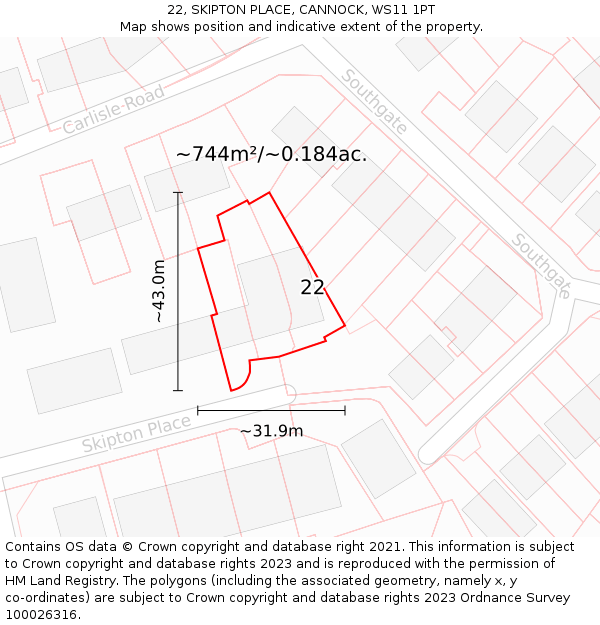 22, SKIPTON PLACE, CANNOCK, WS11 1PT: Plot and title map