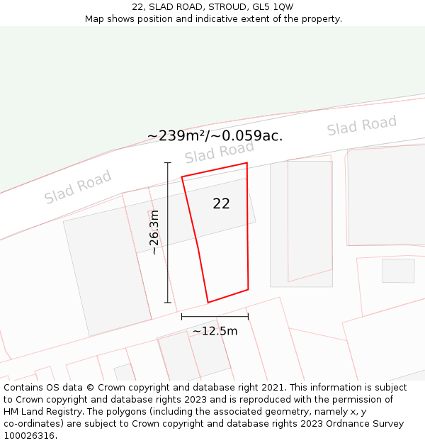 22, SLAD ROAD, STROUD, GL5 1QW: Plot and title map