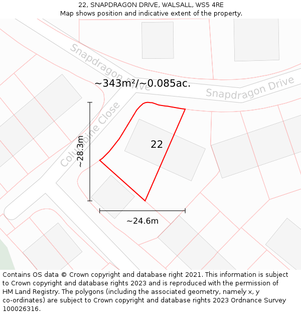 22, SNAPDRAGON DRIVE, WALSALL, WS5 4RE: Plot and title map