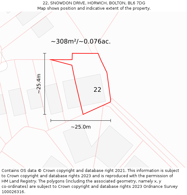 22, SNOWDON DRIVE, HORWICH, BOLTON, BL6 7DG: Plot and title map