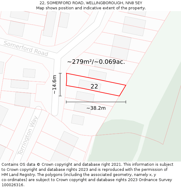 22, SOMERFORD ROAD, WELLINGBOROUGH, NN8 5EY: Plot and title map