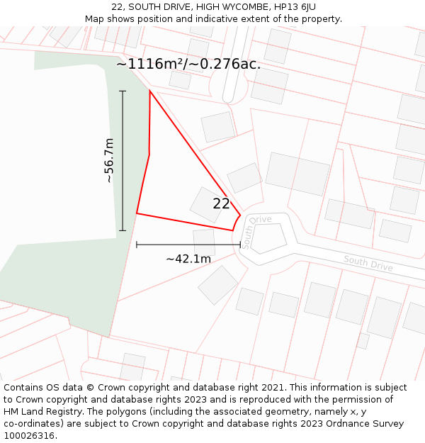 22, SOUTH DRIVE, HIGH WYCOMBE, HP13 6JU: Plot and title map