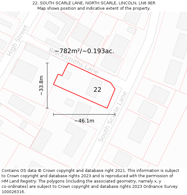 22, SOUTH SCARLE LANE, NORTH SCARLE, LINCOLN, LN6 9ER: Plot and title map