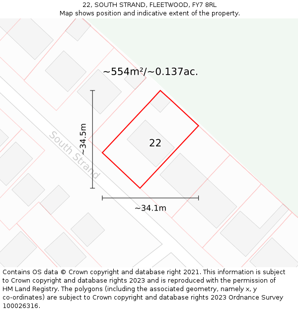 22, SOUTH STRAND, FLEETWOOD, FY7 8RL: Plot and title map