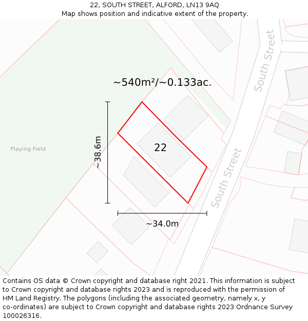 22, SOUTH STREET, ALFORD, LN13 9AQ: Plot and title map