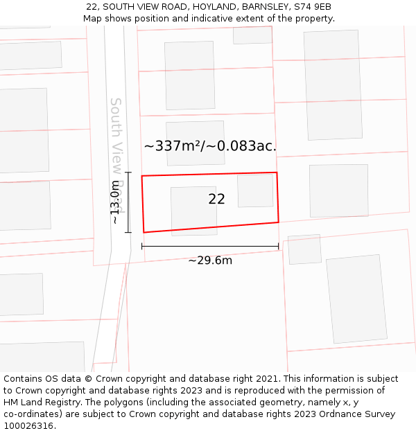 22, SOUTH VIEW ROAD, HOYLAND, BARNSLEY, S74 9EB: Plot and title map