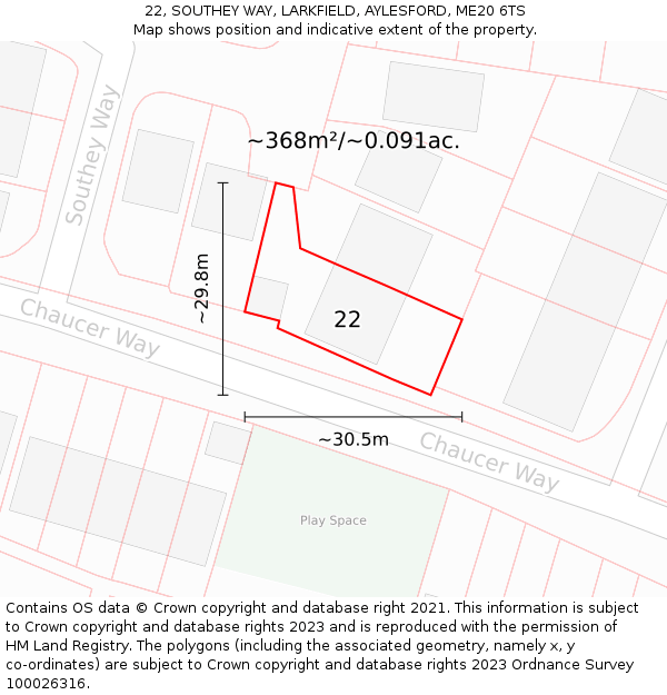 22, SOUTHEY WAY, LARKFIELD, AYLESFORD, ME20 6TS: Plot and title map