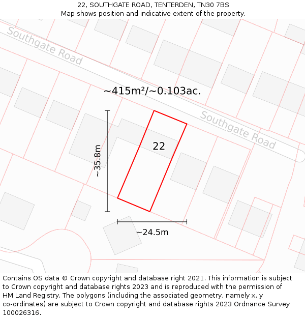 22, SOUTHGATE ROAD, TENTERDEN, TN30 7BS: Plot and title map