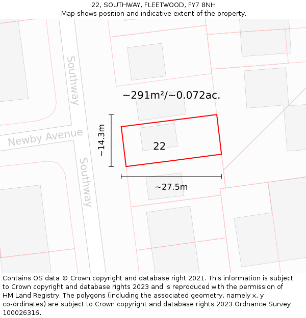 22, SOUTHWAY, FLEETWOOD, FY7 8NH: Plot and title map