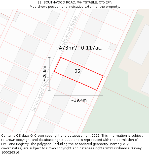 22, SOUTHWOOD ROAD, WHITSTABLE, CT5 2PN: Plot and title map