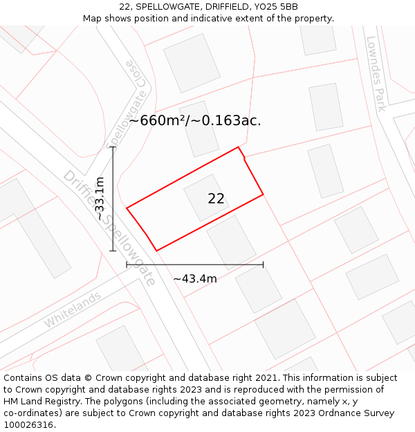 22, SPELLOWGATE, DRIFFIELD, YO25 5BB: Plot and title map