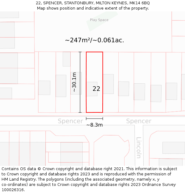 22, SPENCER, STANTONBURY, MILTON KEYNES, MK14 6BQ: Plot and title map