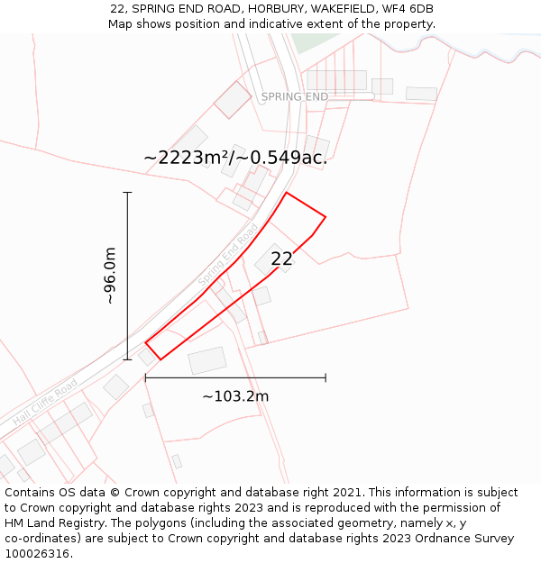 22, SPRING END ROAD, HORBURY, WAKEFIELD, WF4 6DB: Plot and title map