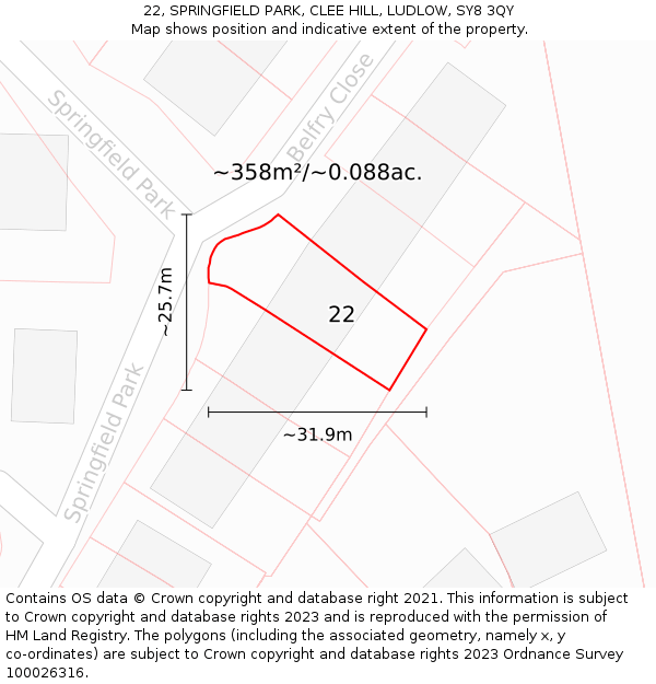 22, SPRINGFIELD PARK, CLEE HILL, LUDLOW, SY8 3QY: Plot and title map