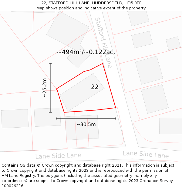 22, STAFFORD HILL LANE, HUDDERSFIELD, HD5 0EF: Plot and title map