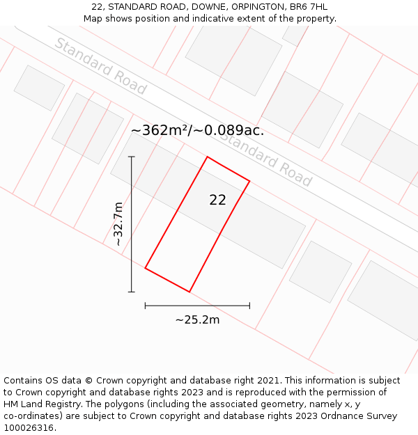 22, STANDARD ROAD, DOWNE, ORPINGTON, BR6 7HL: Plot and title map