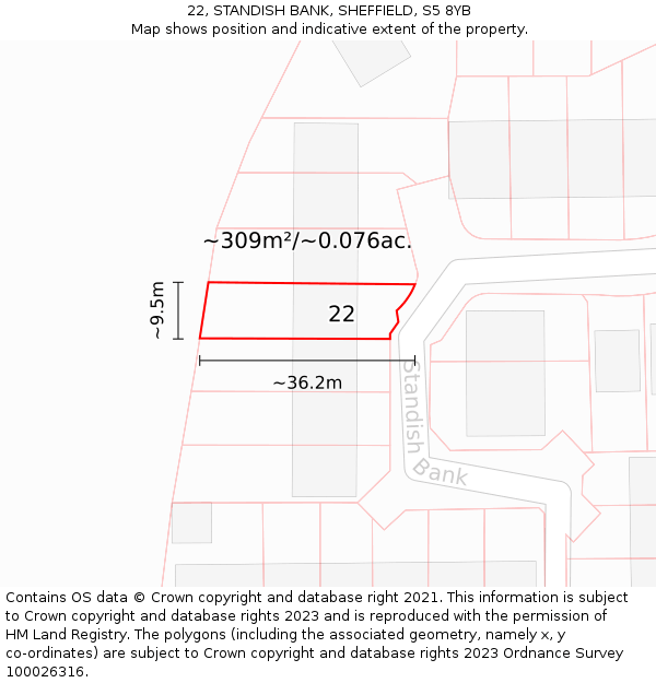 22, STANDISH BANK, SHEFFIELD, S5 8YB: Plot and title map