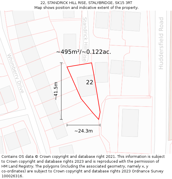 22, STANDRICK HILL RISE, STALYBRIDGE, SK15 3RT: Plot and title map