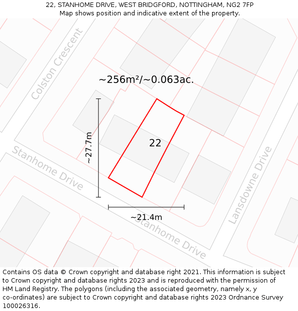 22, STANHOME DRIVE, WEST BRIDGFORD, NOTTINGHAM, NG2 7FP: Plot and title map