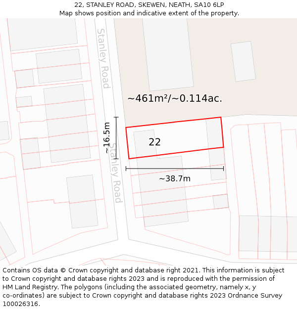 22, STANLEY ROAD, SKEWEN, NEATH, SA10 6LP: Plot and title map