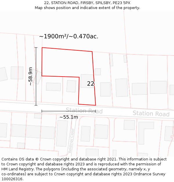 22, STATION ROAD, FIRSBY, SPILSBY, PE23 5PX: Plot and title map