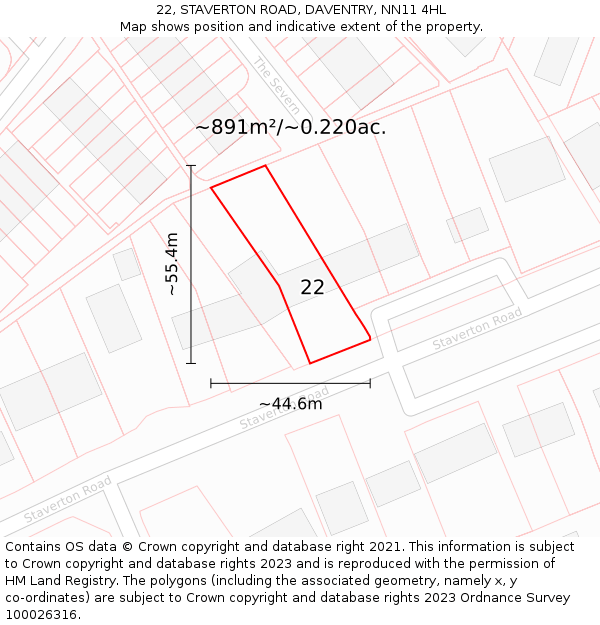 22, STAVERTON ROAD, DAVENTRY, NN11 4HL: Plot and title map