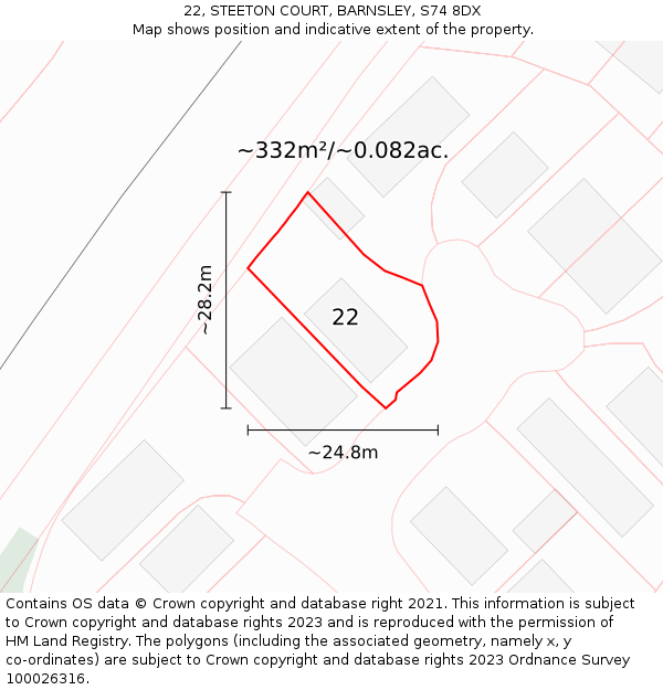 22, STEETON COURT, BARNSLEY, S74 8DX: Plot and title map