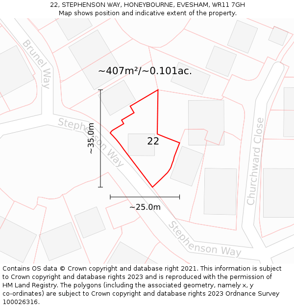 22, STEPHENSON WAY, HONEYBOURNE, EVESHAM, WR11 7GH: Plot and title map