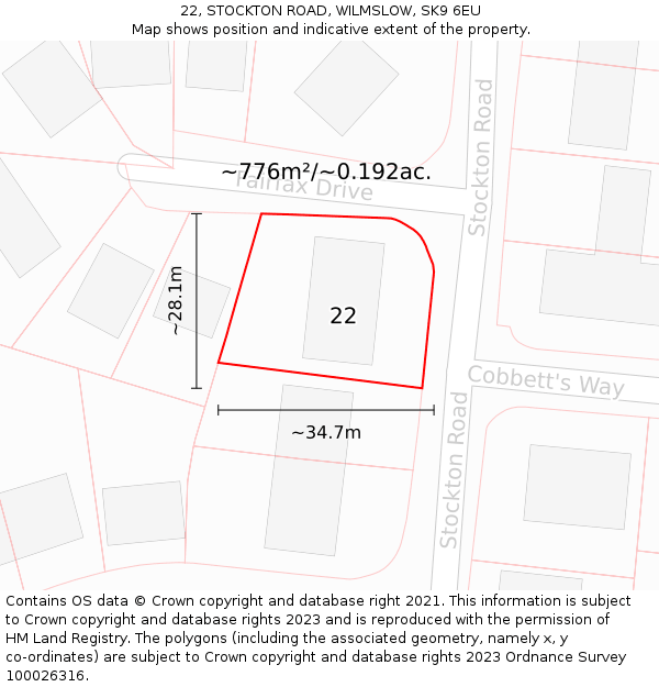 22, STOCKTON ROAD, WILMSLOW, SK9 6EU: Plot and title map