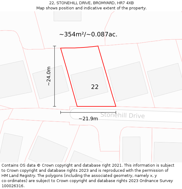 22, STONEHILL DRIVE, BROMYARD, HR7 4XB: Plot and title map