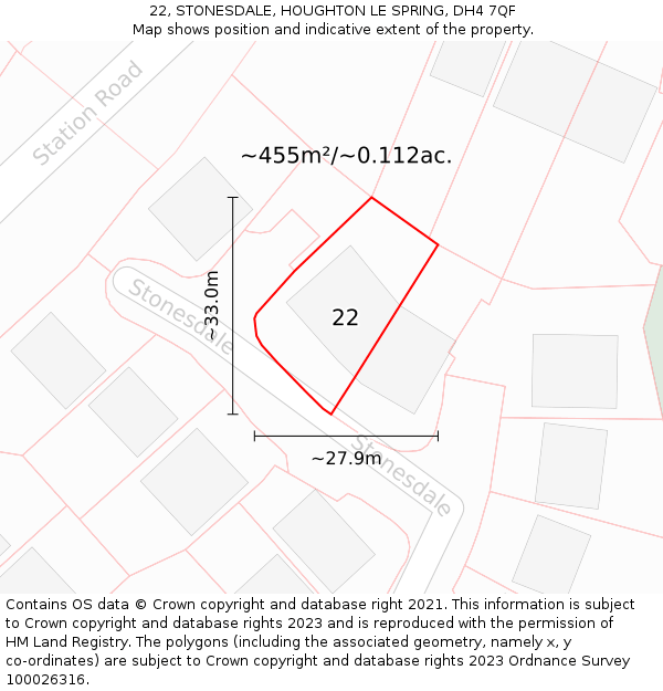 22, STONESDALE, HOUGHTON LE SPRING, DH4 7QF: Plot and title map