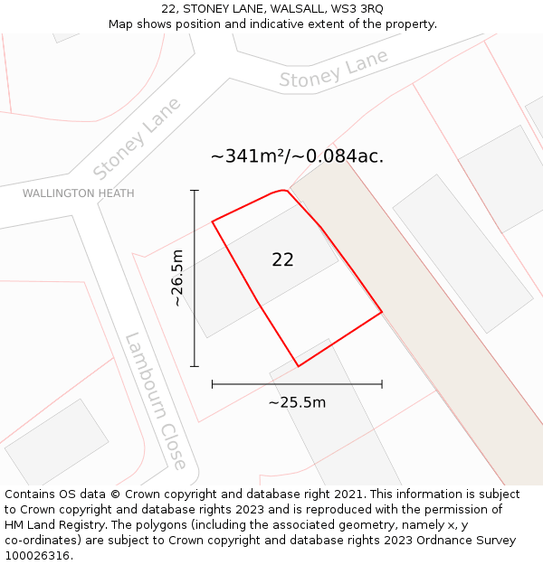 22, STONEY LANE, WALSALL, WS3 3RQ: Plot and title map