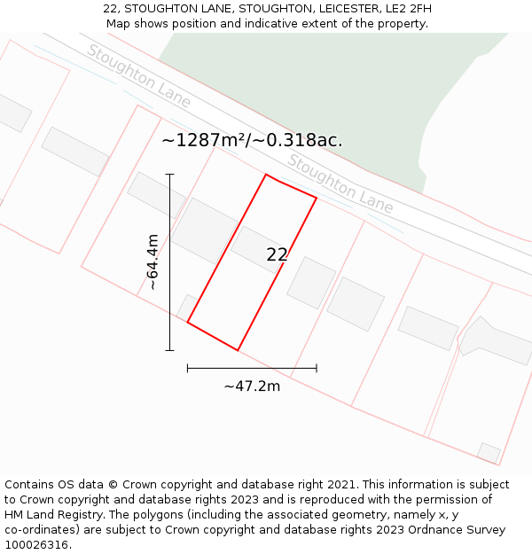 22, STOUGHTON LANE, STOUGHTON, LEICESTER, LE2 2FH: Plot and title map