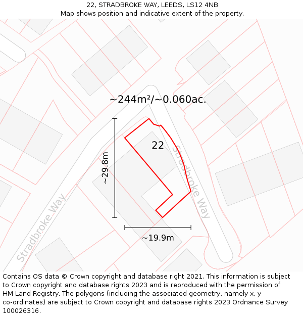 22, STRADBROKE WAY, LEEDS, LS12 4NB: Plot and title map