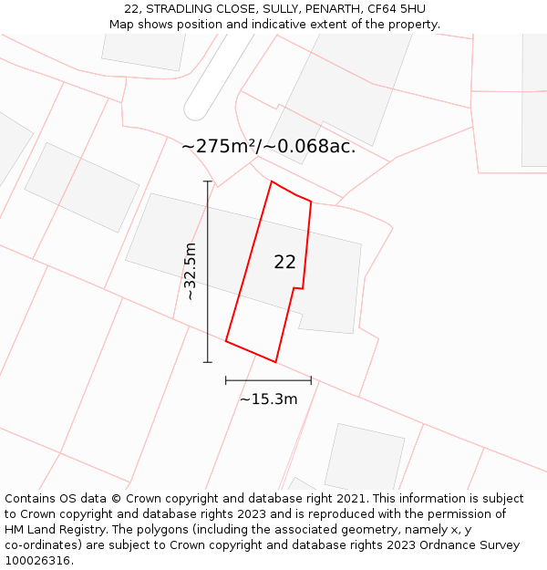 22, STRADLING CLOSE, SULLY, PENARTH, CF64 5HU: Plot and title map