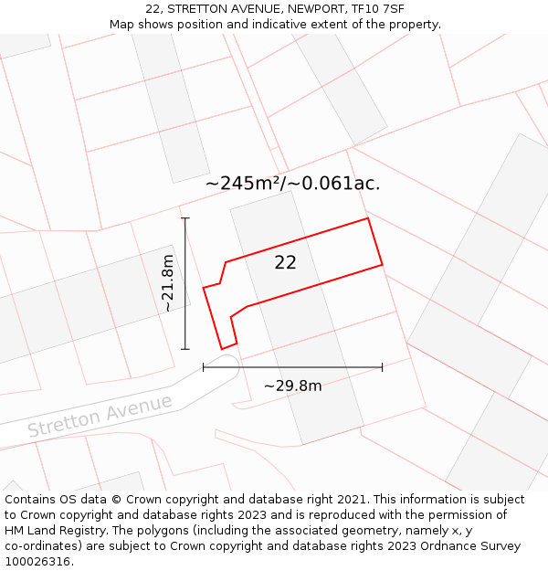 22, STRETTON AVENUE, NEWPORT, TF10 7SF: Plot and title map