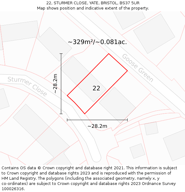 22, STURMER CLOSE, YATE, BRISTOL, BS37 5UR: Plot and title map