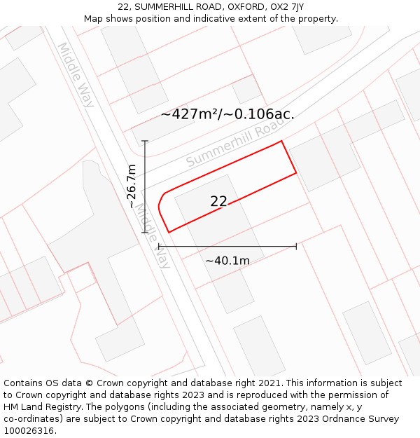 22, SUMMERHILL ROAD, OXFORD, OX2 7JY: Plot and title map