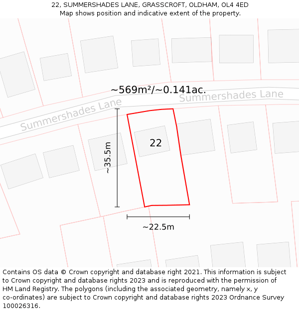 22, SUMMERSHADES LANE, GRASSCROFT, OLDHAM, OL4 4ED: Plot and title map
