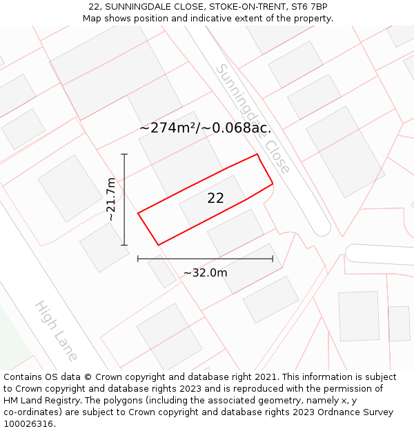 22, SUNNINGDALE CLOSE, STOKE-ON-TRENT, ST6 7BP: Plot and title map