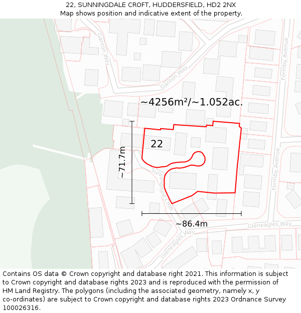 22, SUNNINGDALE CROFT, HUDDERSFIELD, HD2 2NX: Plot and title map