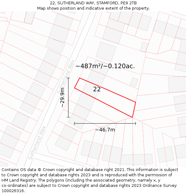 22, SUTHERLAND WAY, STAMFORD, PE9 2TB: Plot and title map